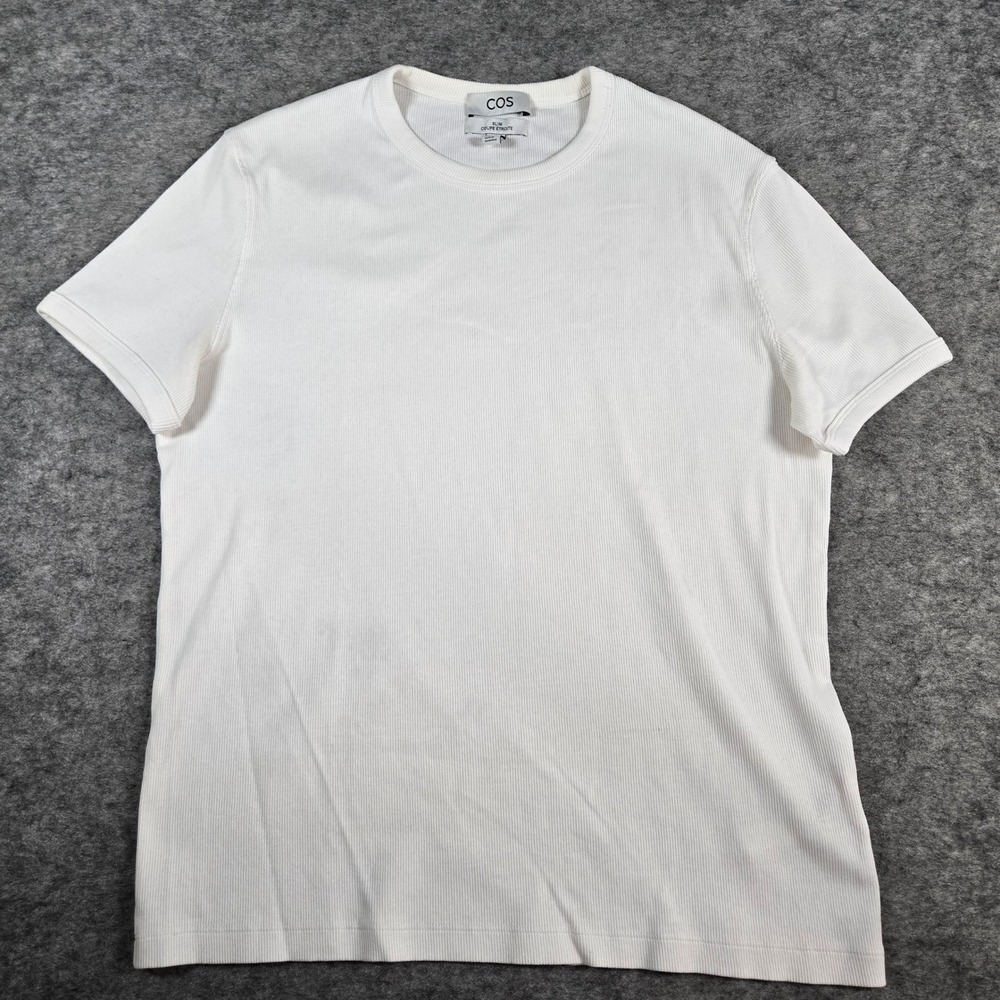 COS Mens White Slim Ribbed Essential T-Shirt Large
